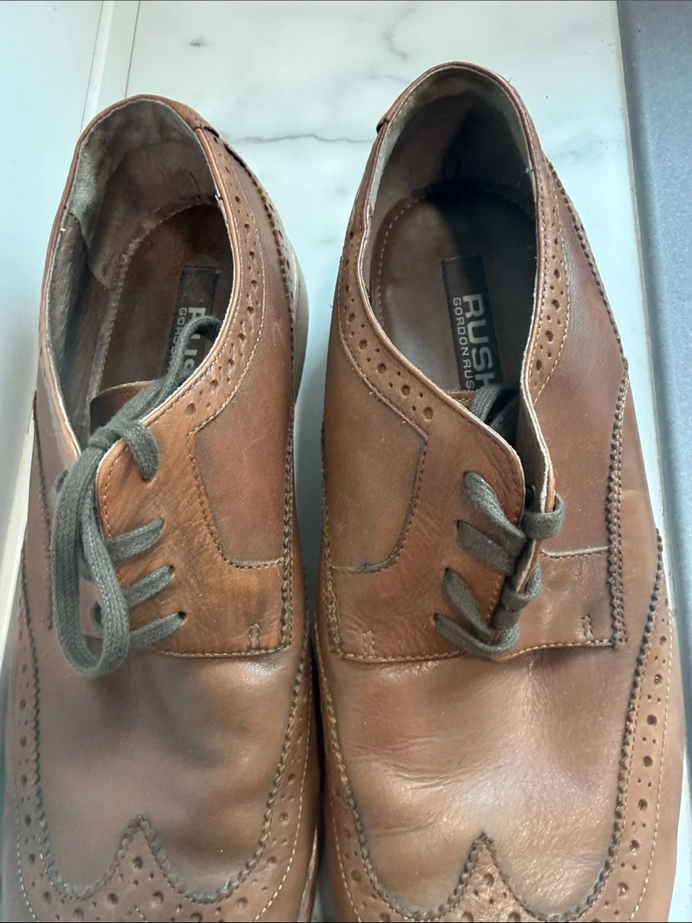 Rush by Gordon Rush men's brown leather wingtip brogue dress shoe size 11